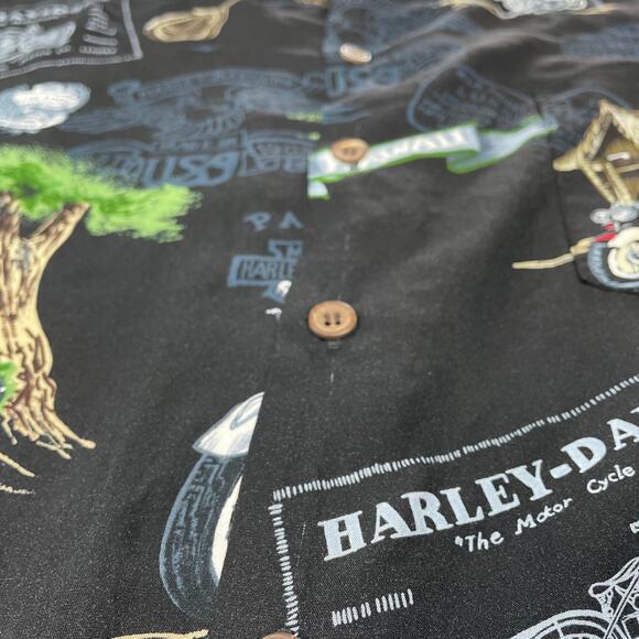 Harley Davidson Tori Richard Hawaiian Shirt Mens Medium Loop Collar Hula Biker - Picture 9 of 14